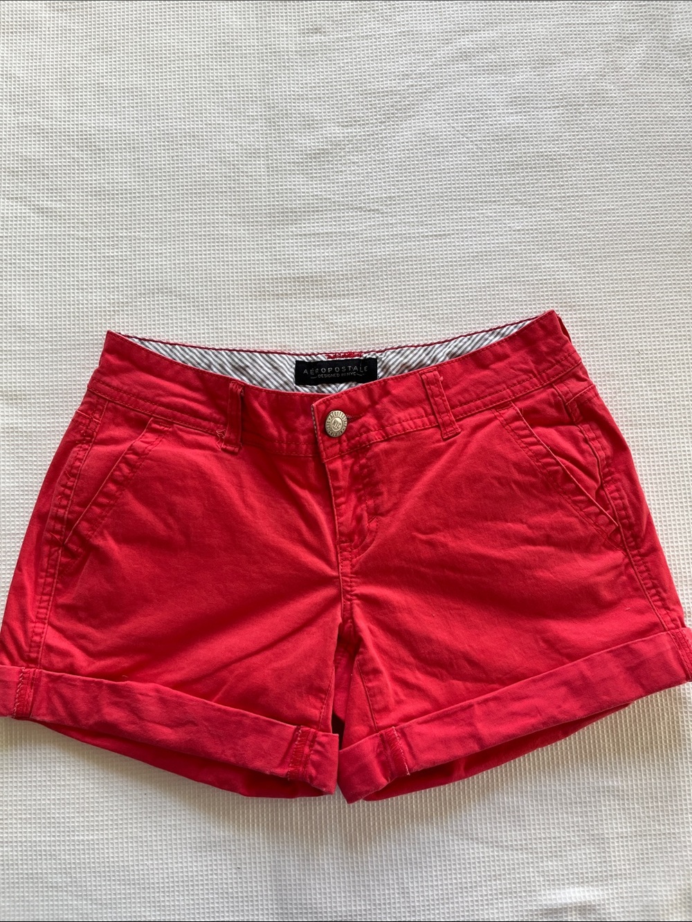 Aeropostale Women's salmon Red Cotton Roll-Hem Shorts-soft size 00 SOFT